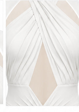 White Ruched Cut-Out Long Sleeve Maxi Dress