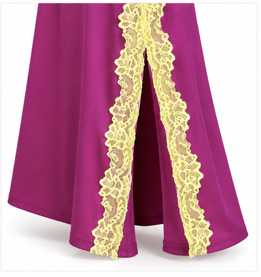 Women’s Fuchsia Satin Maxi Dress with Yellow Lace
