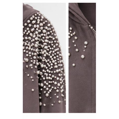 Mocha Rhinestone Embellished Zip-Up Hoodie