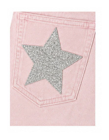Pink Denim Shorts with Rhinestone Star Detail