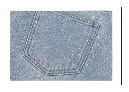Light Blue Rhinestone Embellished Denim Bermuda Shorts