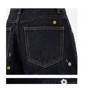 Women’s Yoncy Wide-Leg Jeans with Floral Details