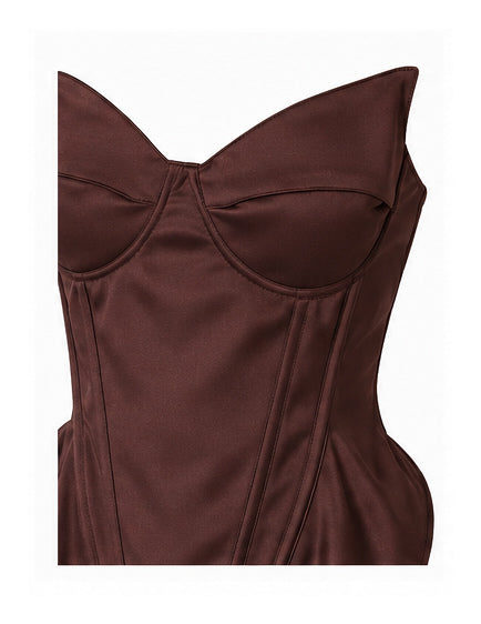 Chocolate Brown Satin Sculpted Corset Top