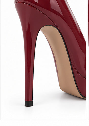 Women’s Burgundy Patent Platform Pumps with Stiletto Heel
