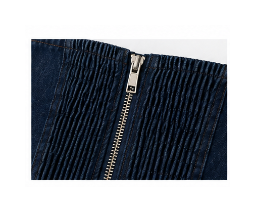 Women’s Dark Blue Denim Corset & Wrap Mini Skirt Set with Rose Detail
