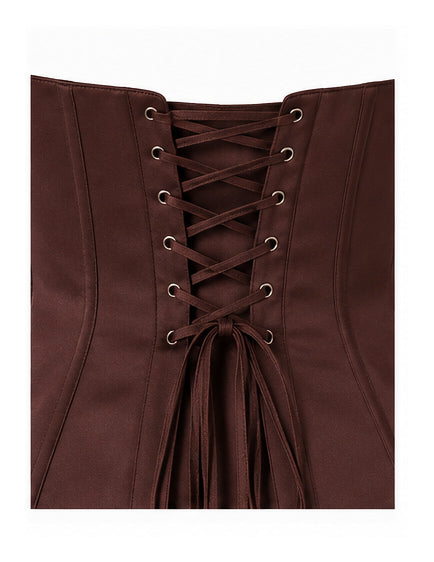 Chocolate Brown Satin Sculpted Corset Top