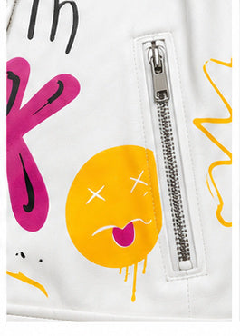 ICON Graffiti Oversized Biker Jacket – White