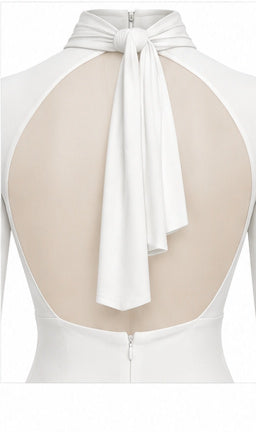 White Ruched Cut-Out Long Sleeve Maxi Dress
