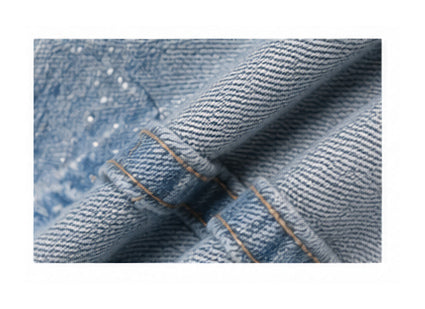 Light Blue Rhinestone Embellished Denim Bermuda Shorts