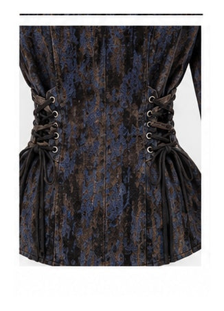 Women’s Printed Corset-Waist Shirt with Lace-Up Detail