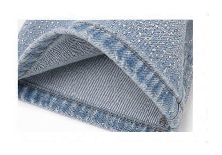Light Blue Rhinestone Embellished Denim Bermuda Shorts