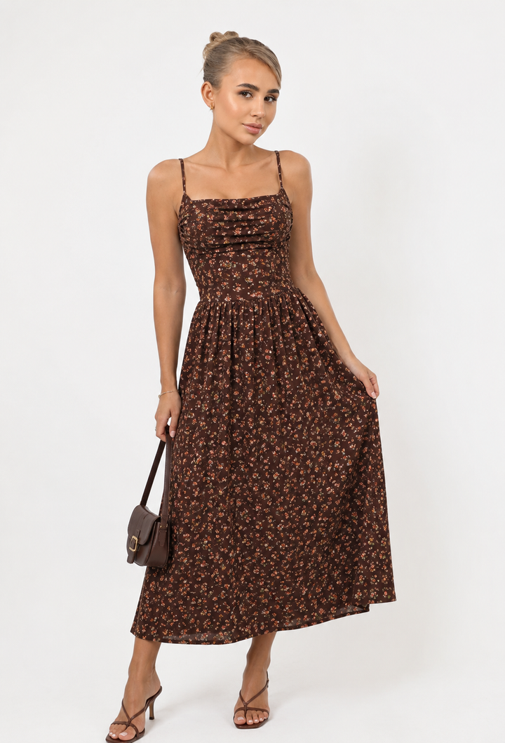 Muse Floral Maxi Dress – Brown
