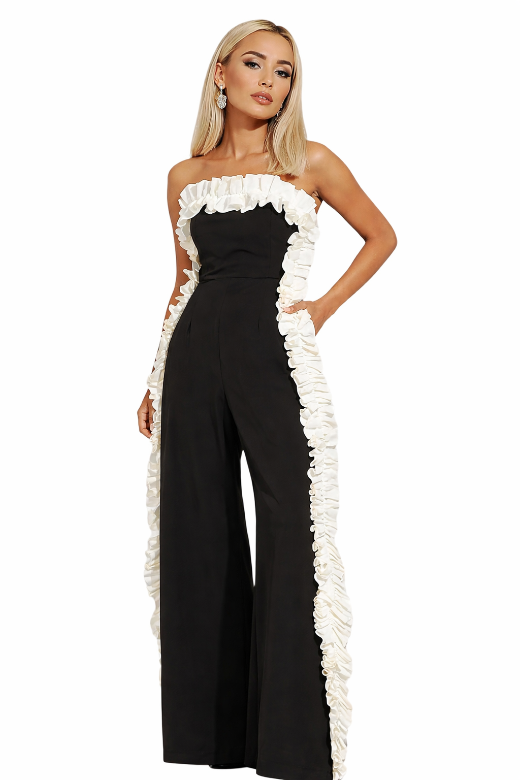 Strapless Ruffle-Trim Jumpsuit