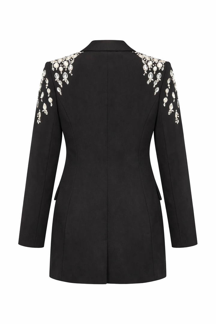 Embellished Black Double-Breasted Blazer
