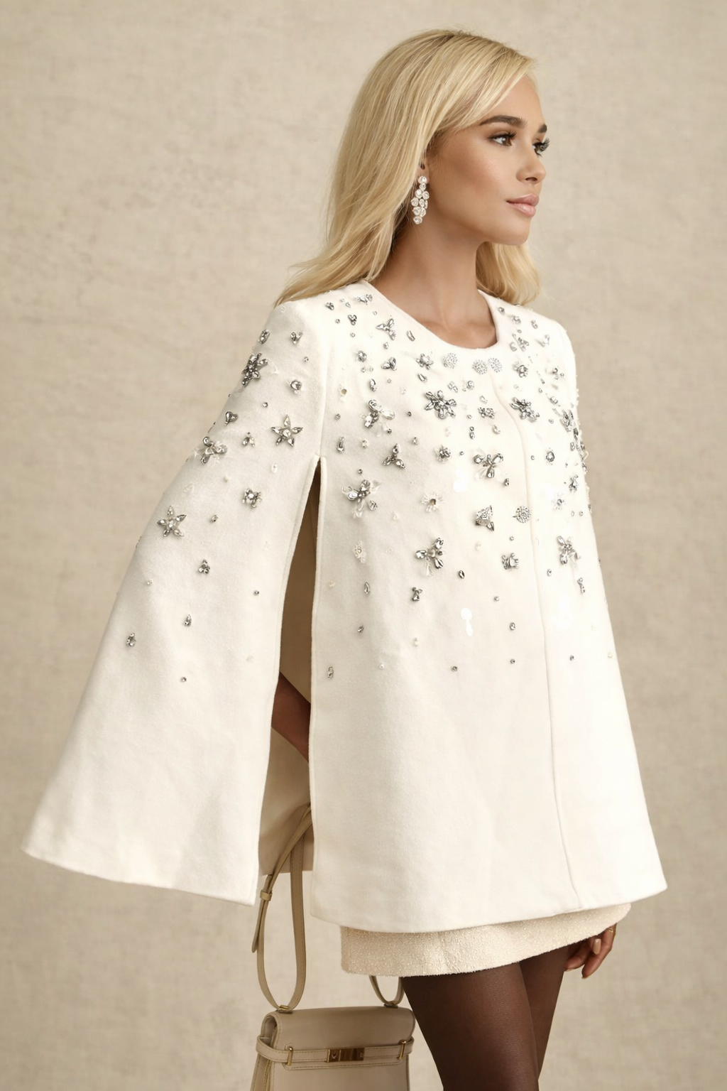 Embellished White Cape Jacket