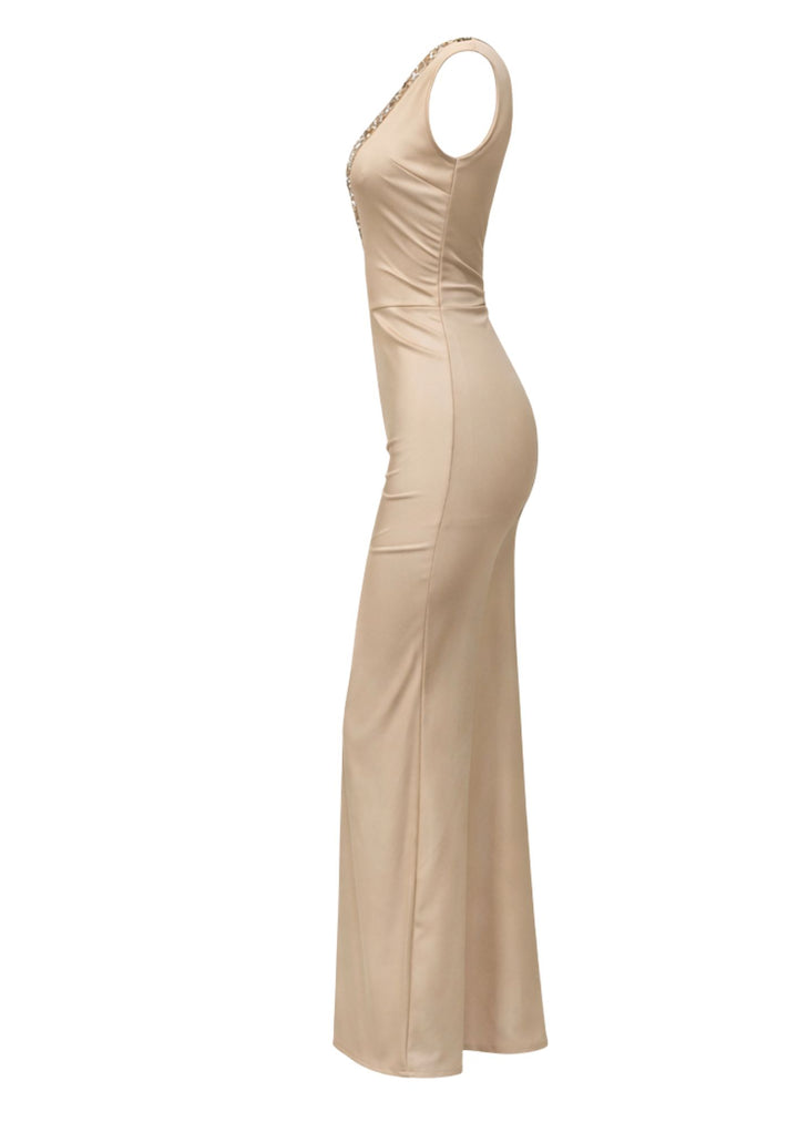 Sunlit Elegance Dress in Beige Gold