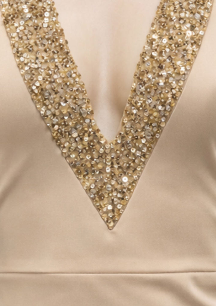 Sunlit Elegance Dress in Beige Gold