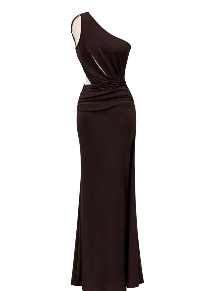 Aurora One-Shoulder Elegance Dress IN BROWN