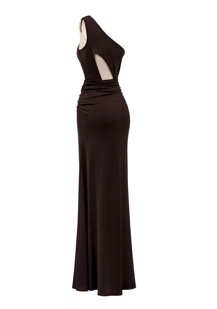 Aurora One-Shoulder Elegance Dress IN BROWN