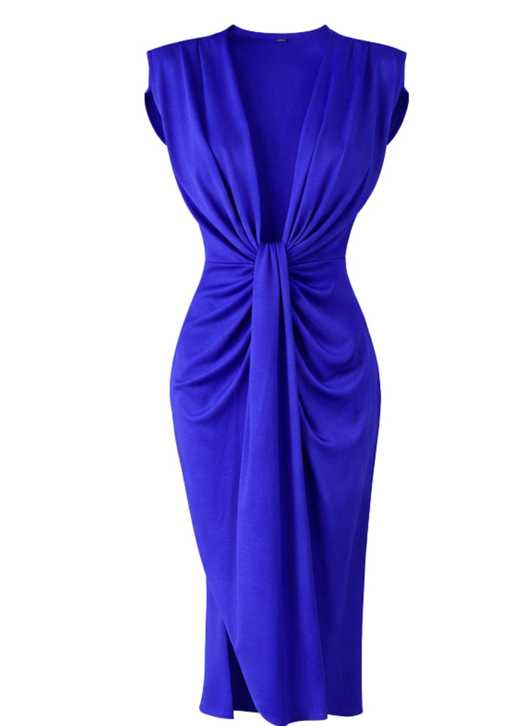 Aurélia Draped Midi Dress in Royal Blue