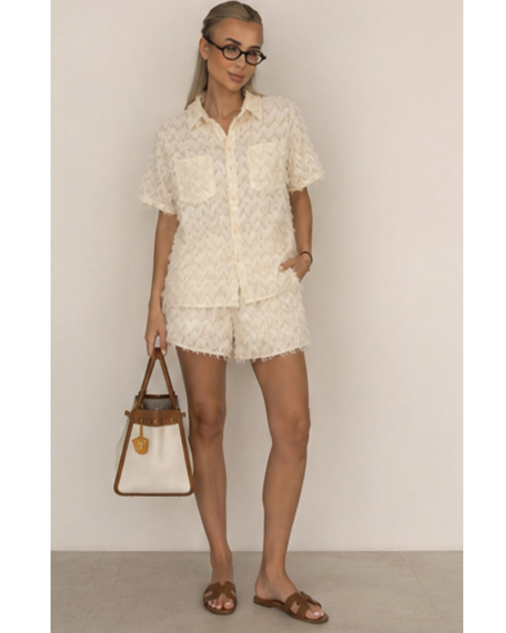 Ibiza Textured Co-Ord Set – Cream