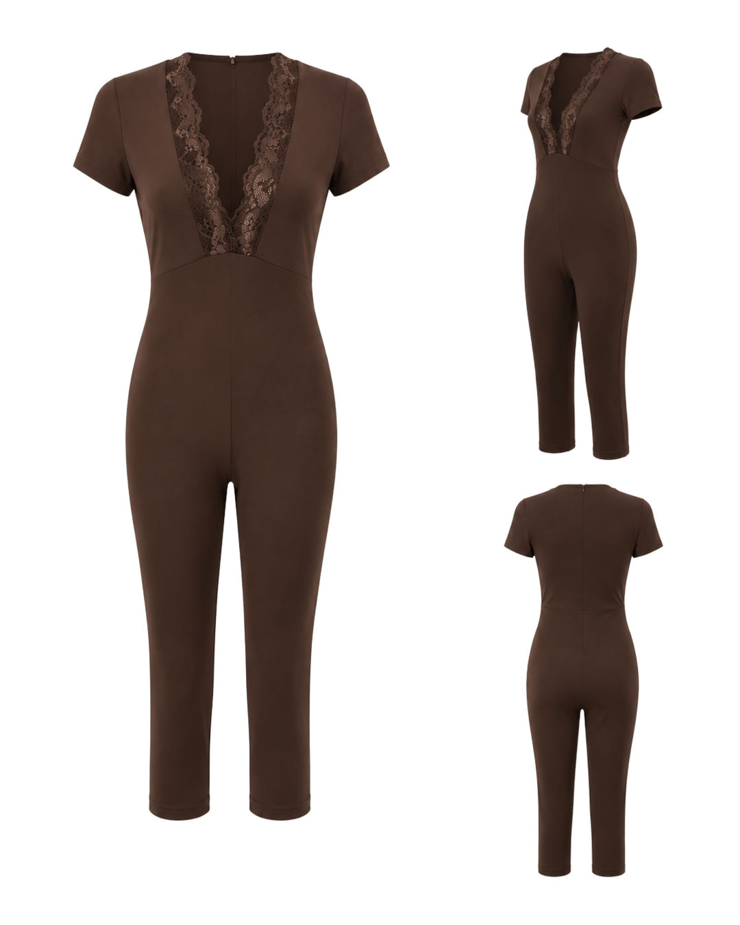 Monaco Lace Jumpsuit – Chocolate Brown