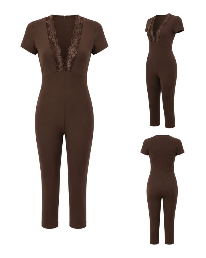 Monaco Lace Jumpsuit – Chocolate Brown