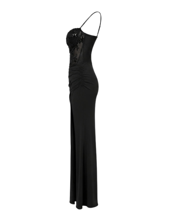 Celestia Embellished Corset Maxi Dress in Black