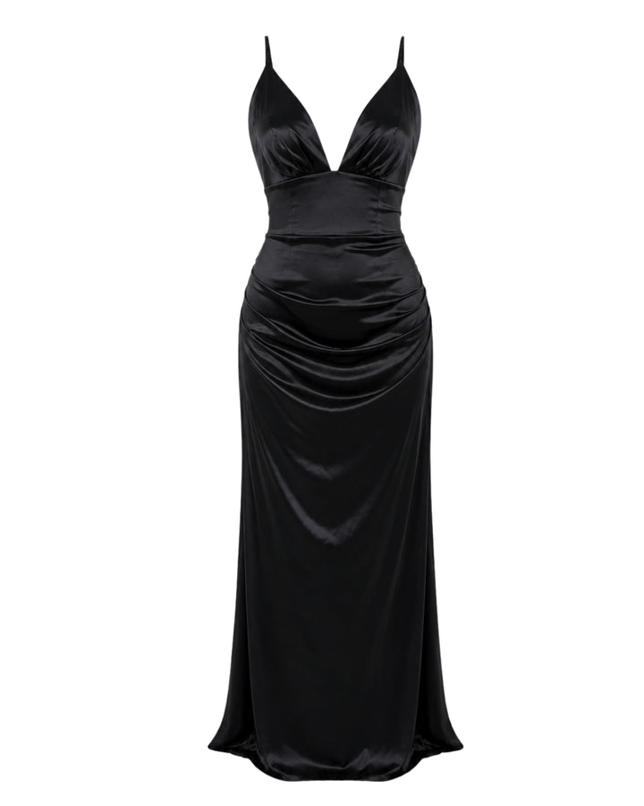 Luna Satin Lace-Up Maxi Dress