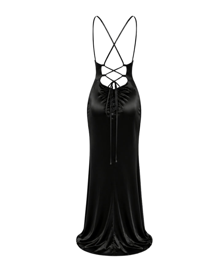 Luna Satin Lace-Up Maxi Dress