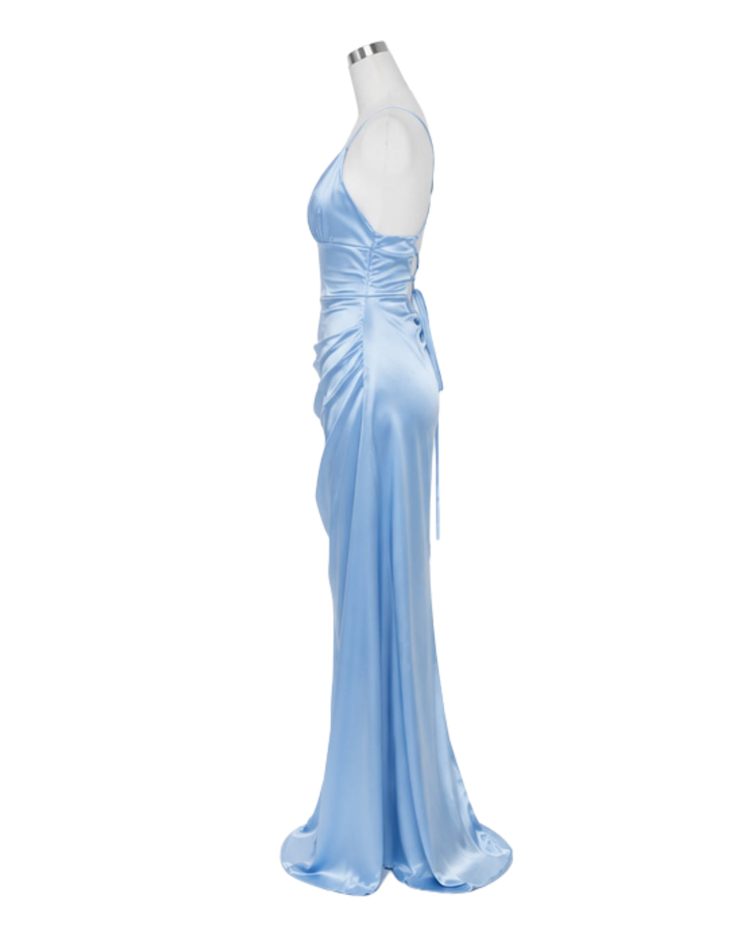 Luna Satin Lace-Up Maxi Dress Sky Blue