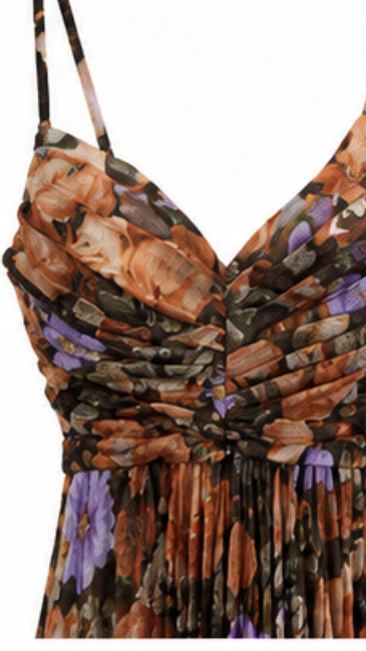 Autumn Bloom Pleated Maxi Dress