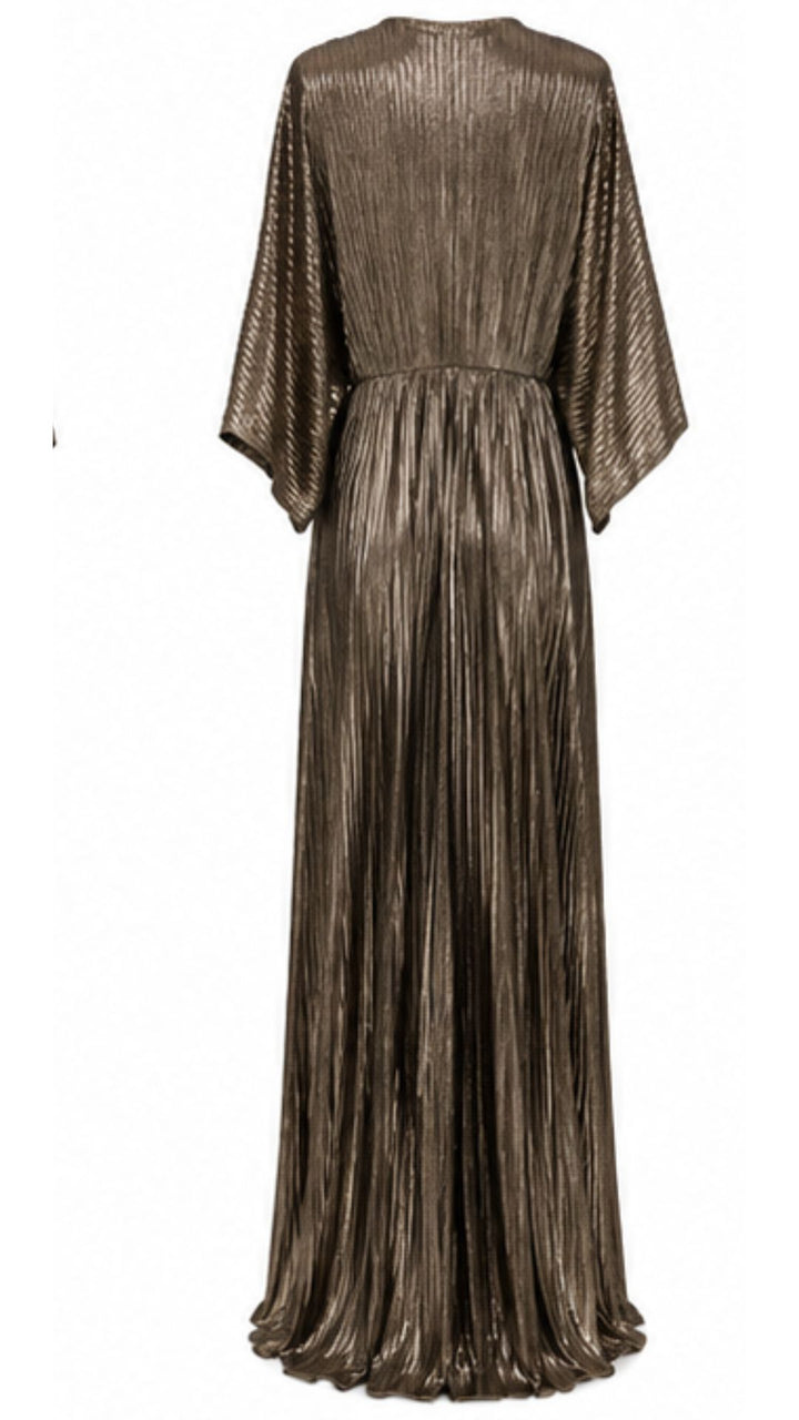 Celeste Bronze Metallic Pleated Maxi Dress