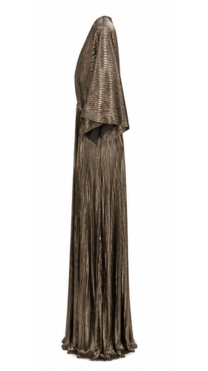 Celeste Bronze Metallic Pleated Maxi Dress