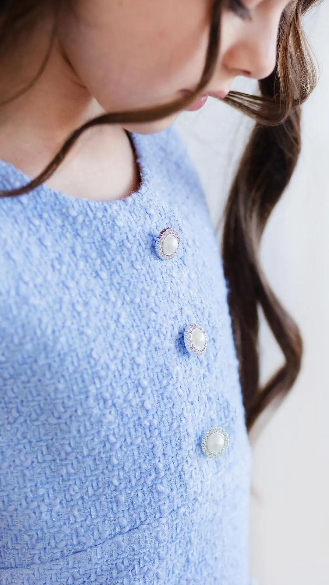Girls’ Classic Blue Bouclé Dress