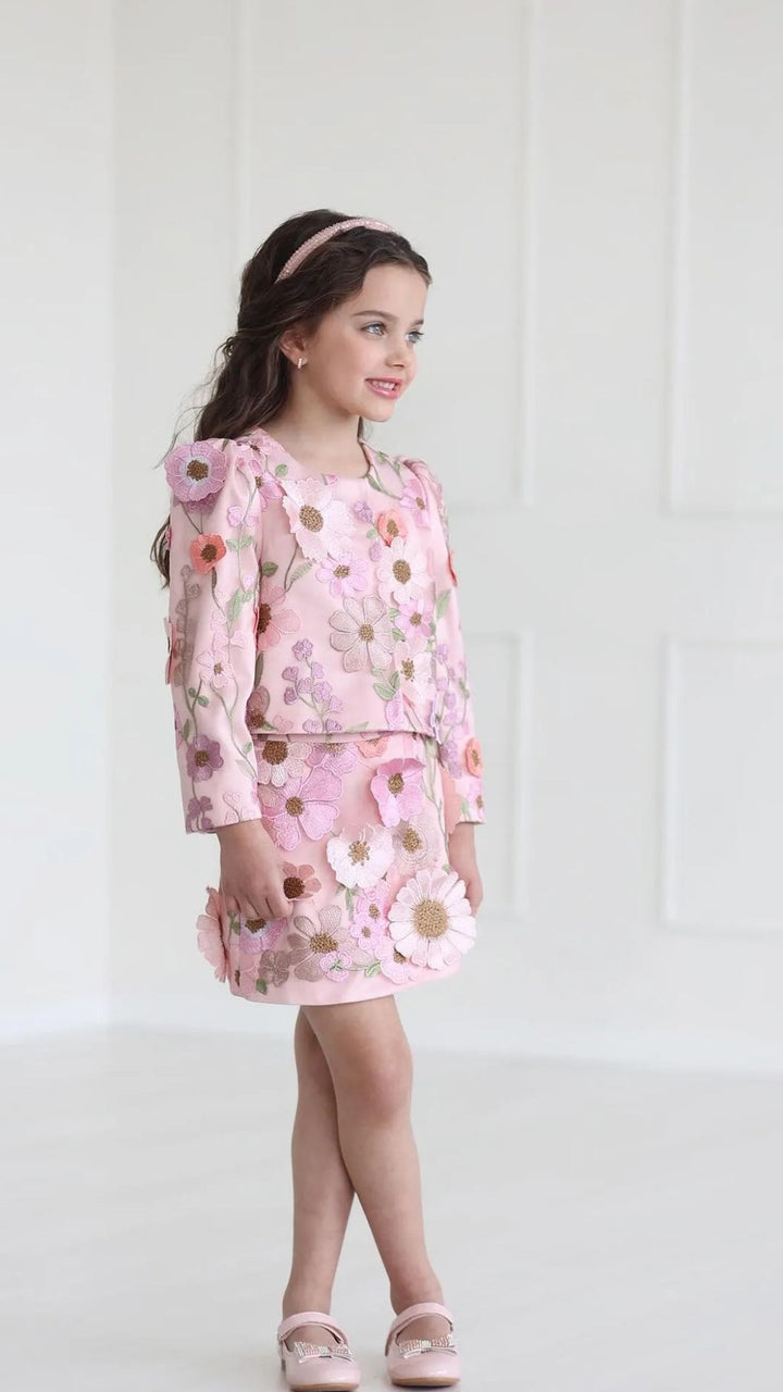 Girls’ Pink Skirt with 3D Floral Appliqués