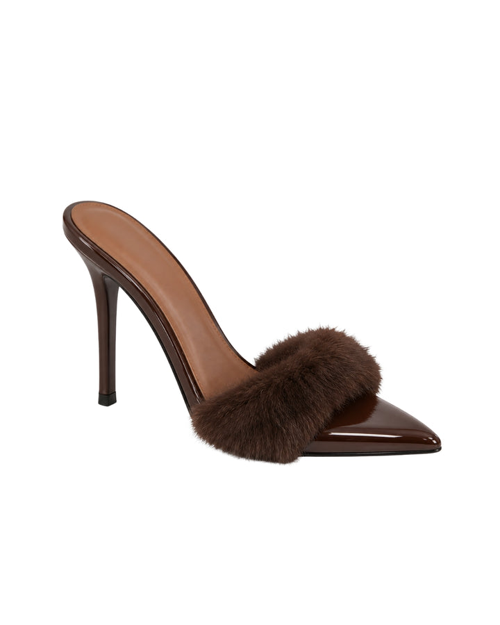 Women’s Brown Faux Fur High-Heel Mules