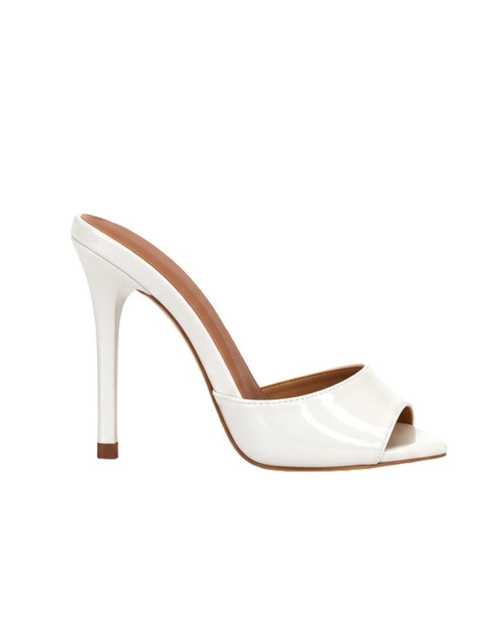 Women’s White Patent High-Heel Mules with Peep Toe