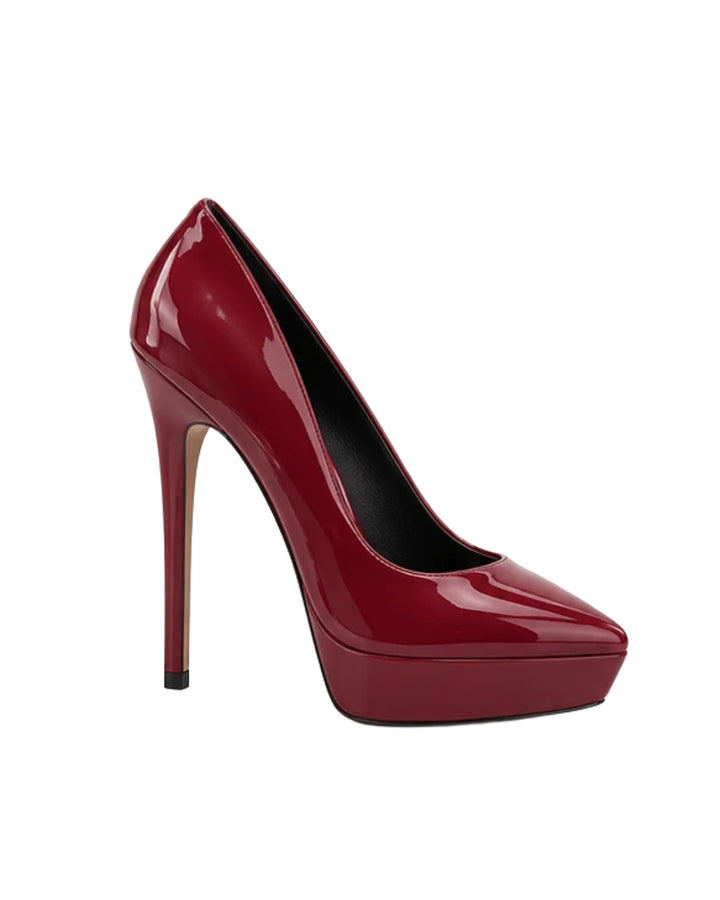 Women’s Burgundy Patent Platform Pumps with Stiletto Heel