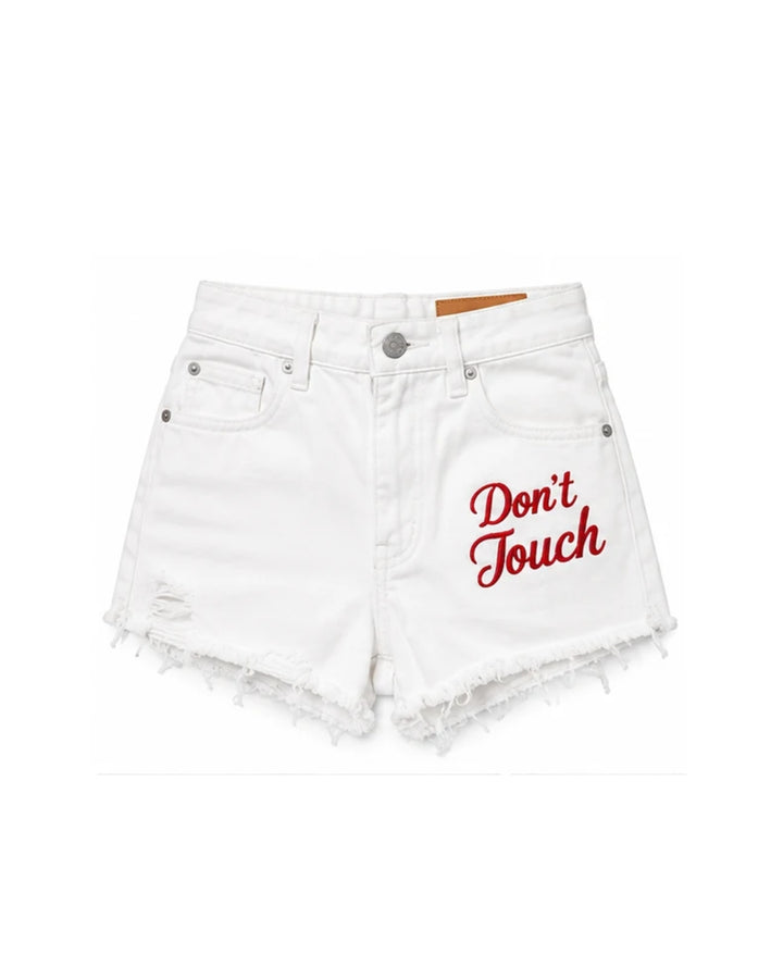 DON’T TOUCH Embroidered Denim Shorts