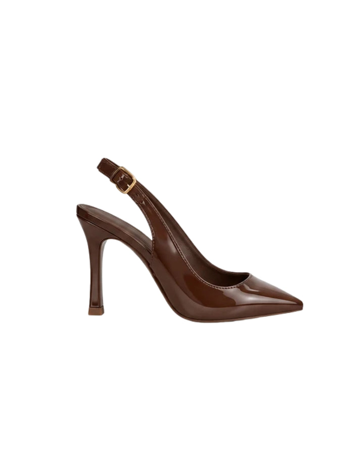 Women’s Brown Patent Slingback Pumps with Pointed Toe