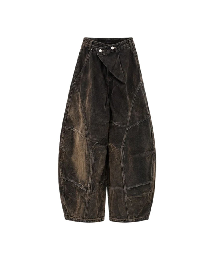 Women’s Vintage Washed Barrel-Leg Cargo Jeans