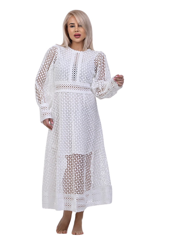 MARLOWE White lace ankle-length dress