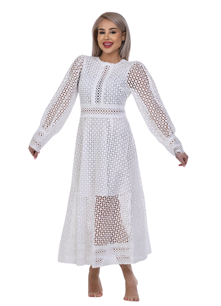 MARLOWE White lace ankle-length dress