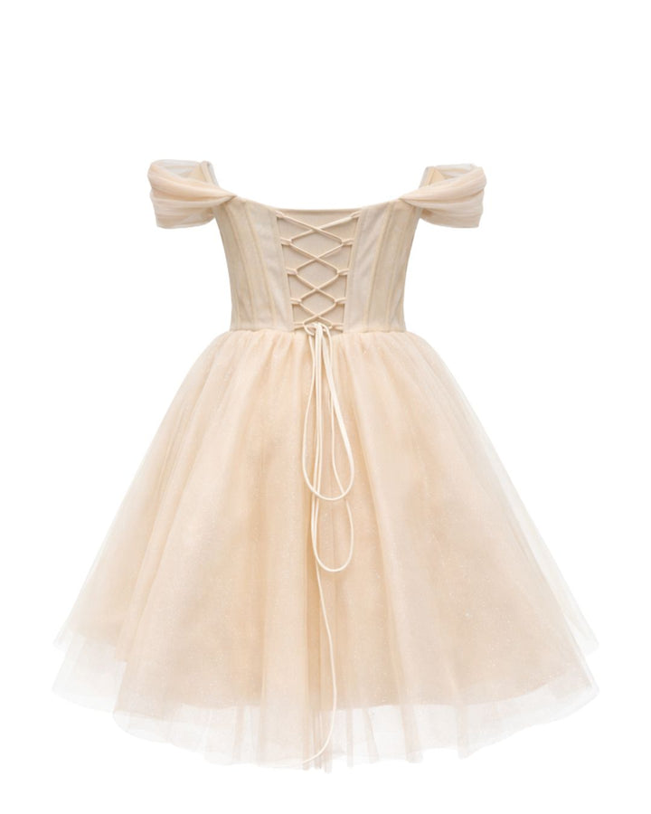 Champagne Off-Shoulder Tulle Mini Dress