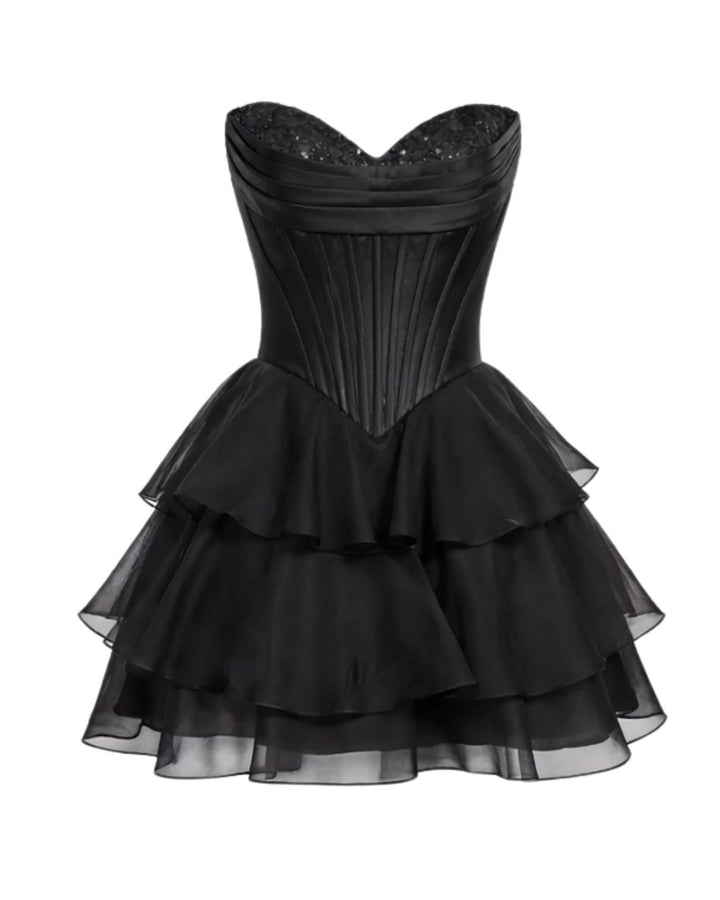Black Corset Mini Dress with Ruffle Skirt
