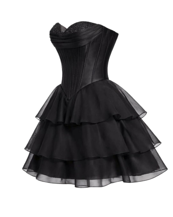 Black Corset Mini Dress with Ruffle Skirt