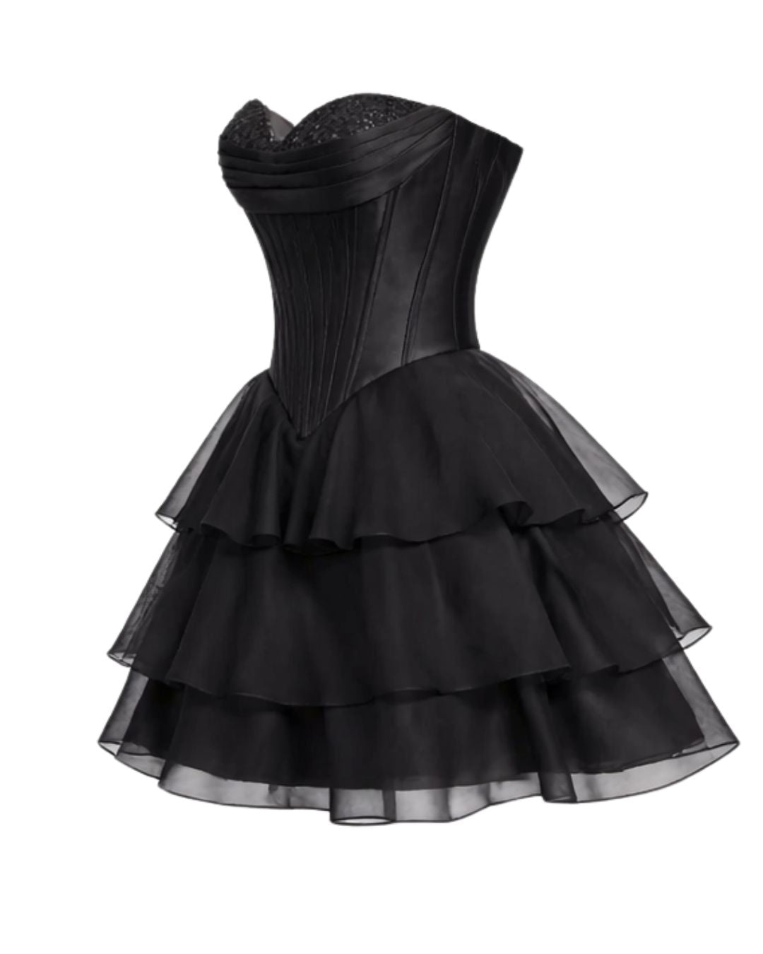 Black Corset Mini Dress with Ruffle Skirt