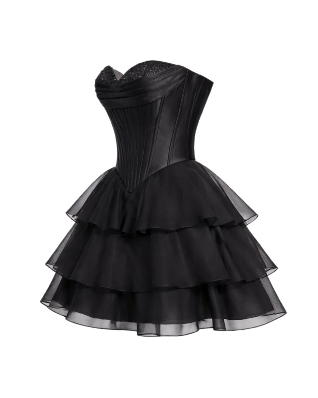 Black Corset Mini Dress with Ruffle Skirt