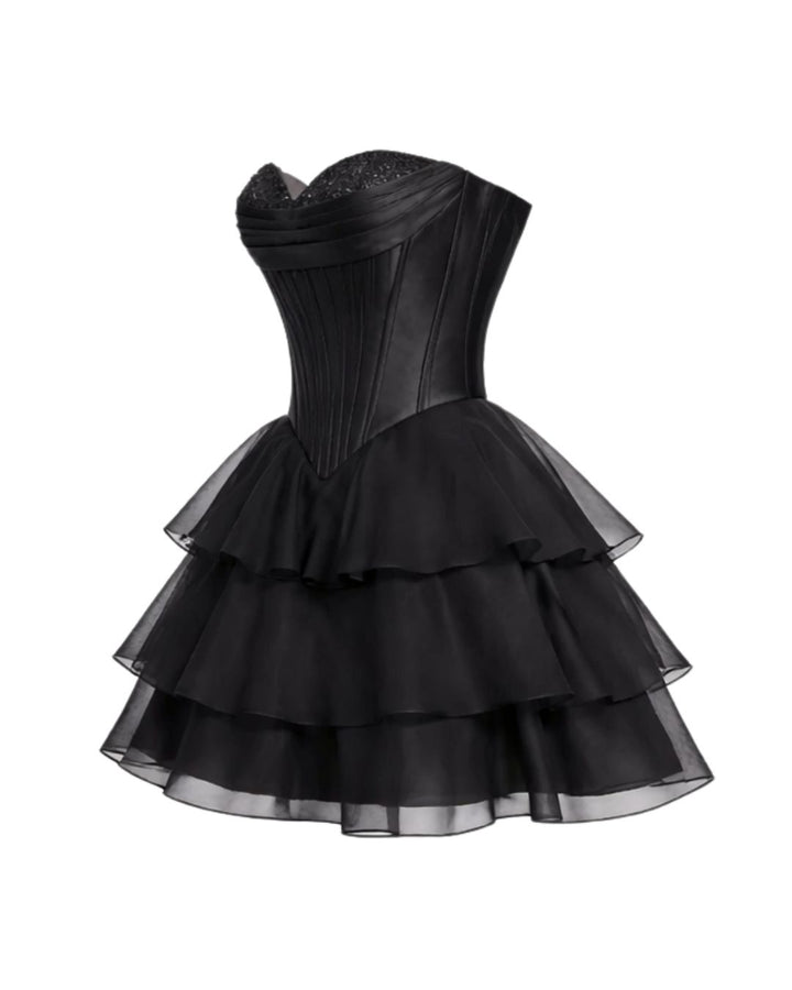 Black Corset Mini Dress with Ruffle Skirt